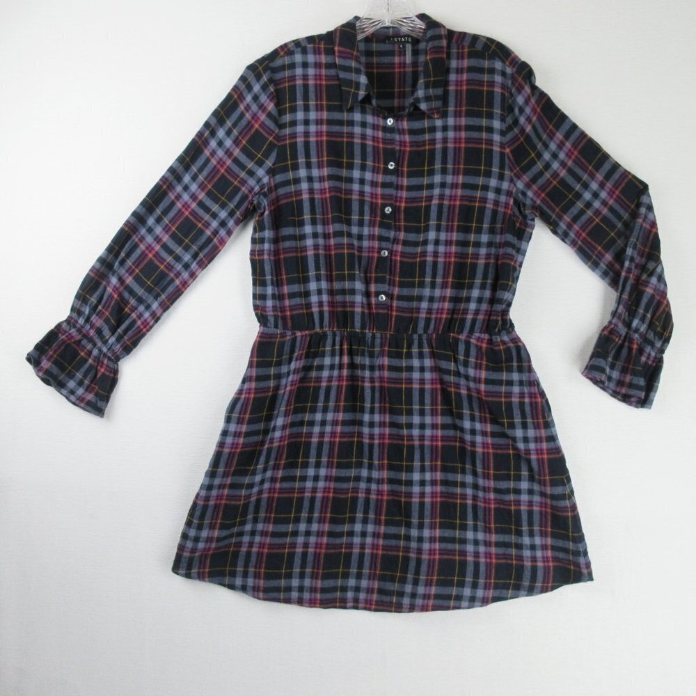 1. State Purple Flannel Mini Dress Size L Long Sleeve
